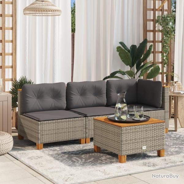 Canap� de jardin sans accoudoirs coussins gris r�sine tress�e