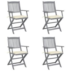 Chaises pliables d'ext&eacute;rieur lot de 4 et coussins Bois d'acacia
