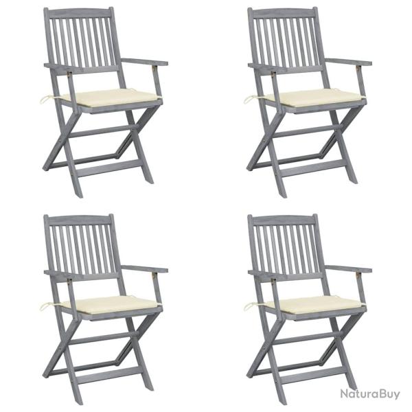 Chaises pliables d'extrieur lot de 4 et coussins Bois d'acacia