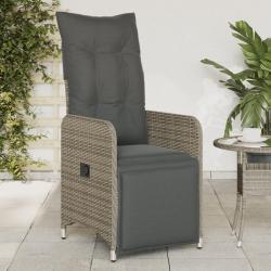 Chaise inclinable de jardin avec coussins gris r&eacute;sine tress&eacute;e