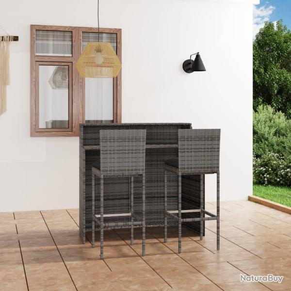 Ensemble de bar de jardin avec coussins 3 pcs Gris