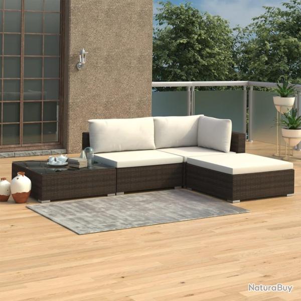 Salon de jardin 4 pcs avec coussins R�sine tress�e Marron