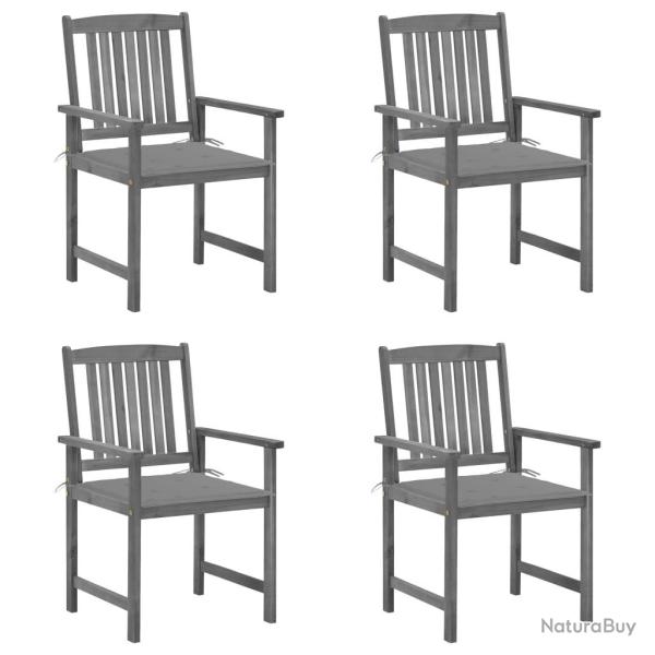 Chaises de jardin et coussins lot de 4 Gris Bois acacia massif