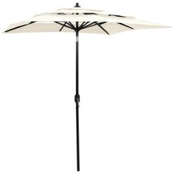 Parasol de jardin &agrave; 3 niveaux avec m&acirc;t en aluminium sable 2x2 m