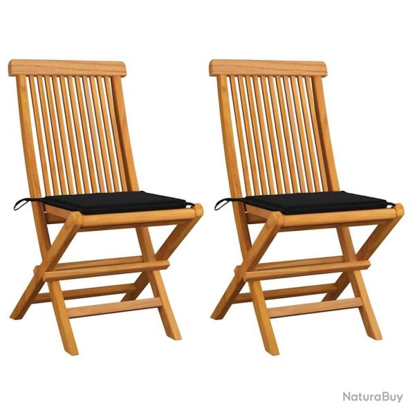 Chaises de jardin et coussins noir lot de 2 Bois de teck massif