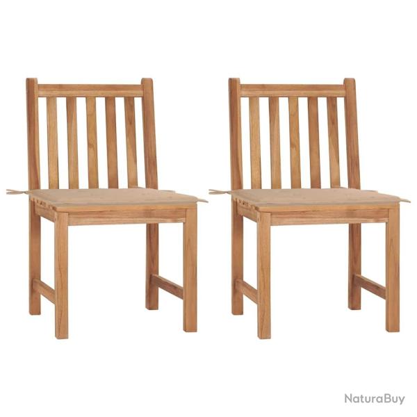 Chaises de jardin lot de 2 avec coussins Bois de teck massif