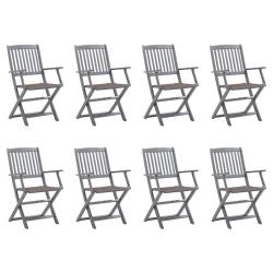 Chaises pliables d'ext&eacute;rieur lot de 8 et coussins Bois d'acacia