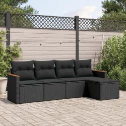 Salon de jardin 5 pcs avec coussins noir r&eacute;sine tress&eacute;e
