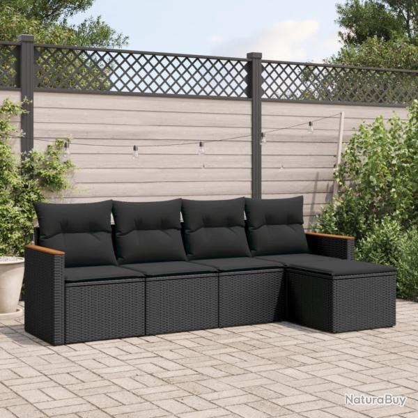 Salon de jardin 5 pcs avec coussins noir r�sine tress�e