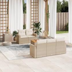 Salon de jardin avec coussins 6 pcs beige r&eacute;sine tress&eacute;e