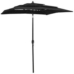 Parasol de jardin &agrave; 3 niveaux avec m&acirc;t en aluminium noir 2x2 m