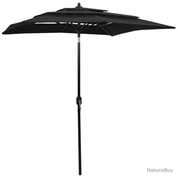 Parasol de jardin � 3 niveaux avec m�t en aluminium noir 2x2 m