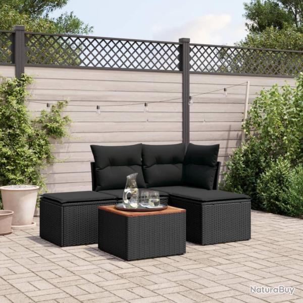 Salon de jardin 5 pcs avec coussins noir r�sine tress�e