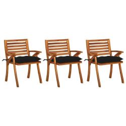 Chaises &agrave; manger de jardin avec coussins lot de 3 Acacia massif