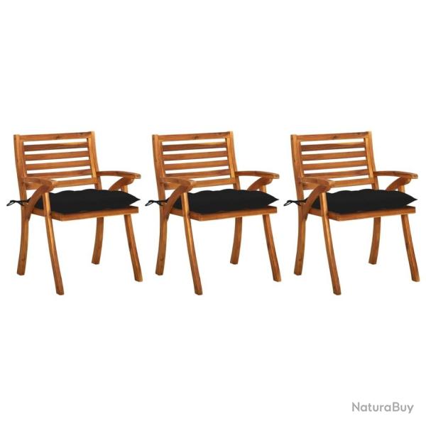 Chaises � manger de jardin avec coussins lot de 3 Acacia massif