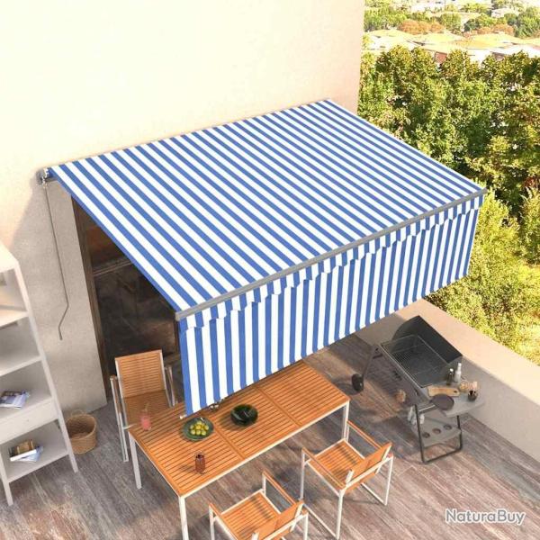 Auvent manuel r�tractable avec store 4,5x3 m Bleu et blanc