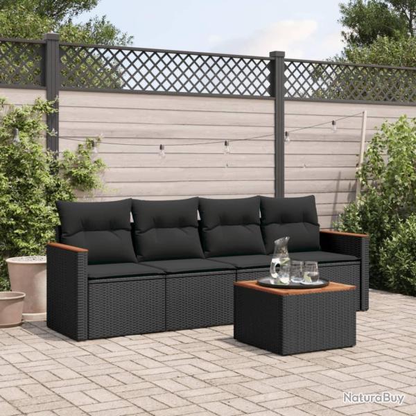 Salon de jardin 5 pcs avec coussins noir r�sine tress�e