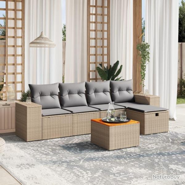 Salon de jardin avec coussins 6pcs m�lange beige r�sine tress�e