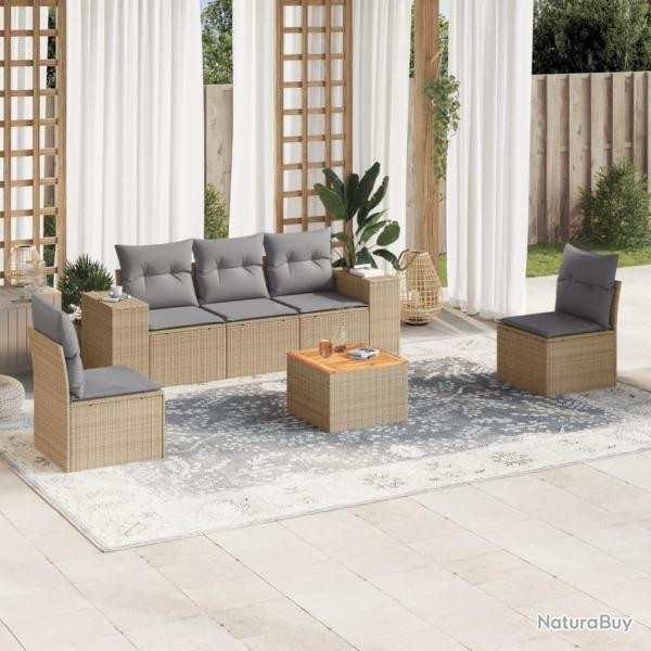 Salon de jardin avec coussins 6 pcs beige r�sine tress�e