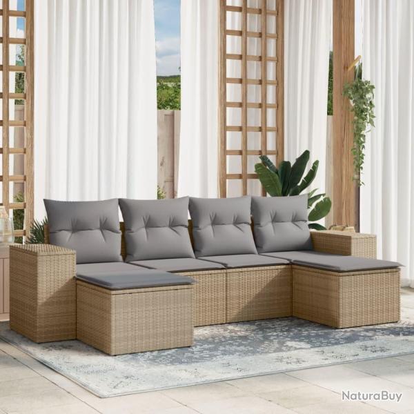Salon de jardin avec coussins 6 pcs beige r�sine tress�e