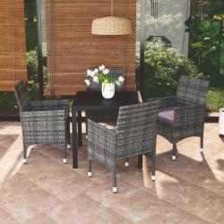 Ensemble &agrave; manger de jardin coussins 5pcs R&eacute;sine tress&eacute;e Gris