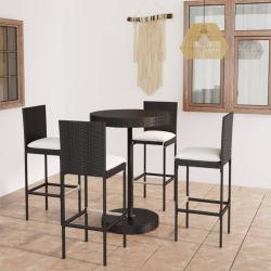 Ensemble de bar de jardin 5 pcs et coussins R&eacute;sine tress&eacute;e Noir