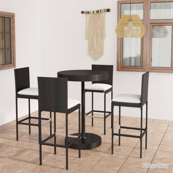 Ensemble de bar de jardin 5 pcs et coussins R�sine tress�e Noir