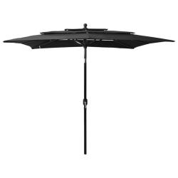 Parasol de jardin &agrave; 3 niveaux avec m&acirc;t en aluminium noir