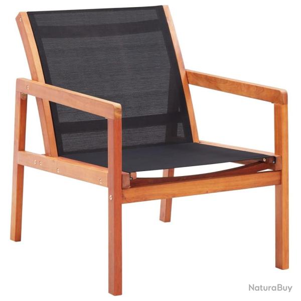 Chaise de jardin Noir Bois d'eucalyptus solide et textil�ne