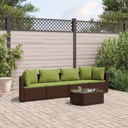 Salon de jardin avec coussins 5 pcs marron r&eacute;sine tress&eacute;e