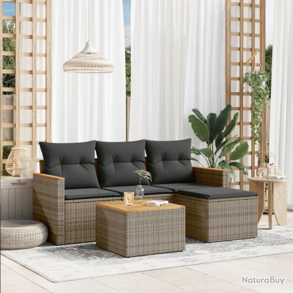 Salon de jardin 5 pcs avec coussins gris r�sine tress�e