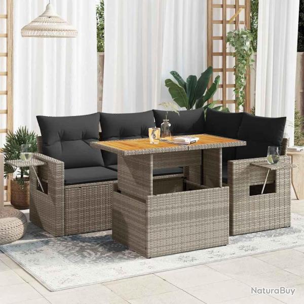 Salon de jardin 5 pcs avec coussins gris r�sine tress�e