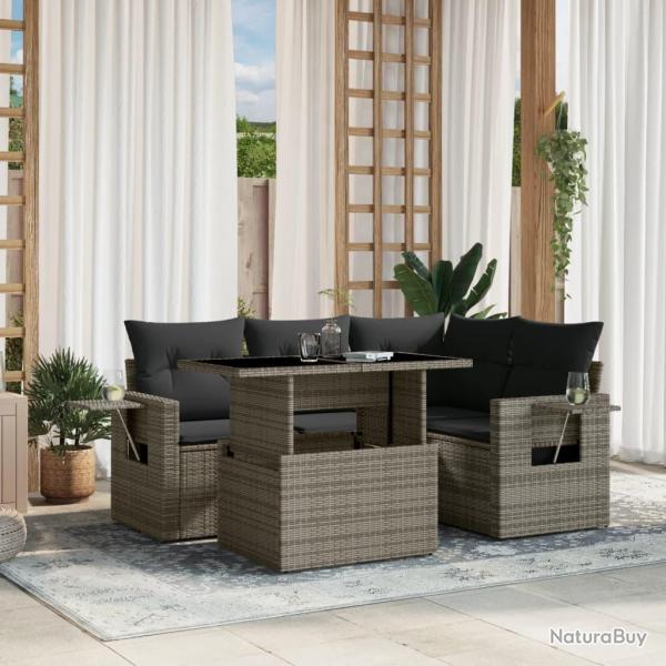 Salon de jardin 5 pcs avec coussins gris r�sine tress�e