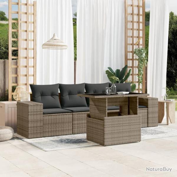Salon de jardin 5 pcs avec coussins gris r�sine tress�e
