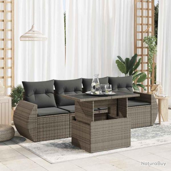 Salon de jardin 5 pcs avec coussins gris r�sine tress�e