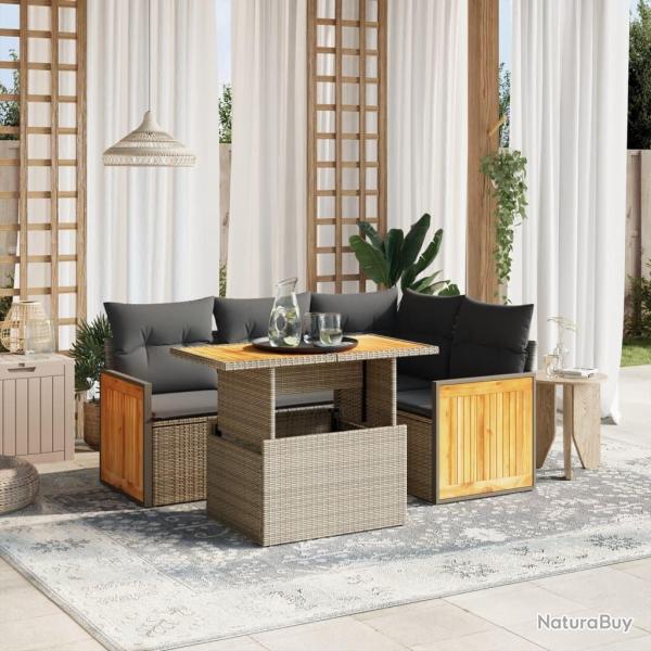 Salon de jardin 5 pcs avec coussins gris r�sine tress�e