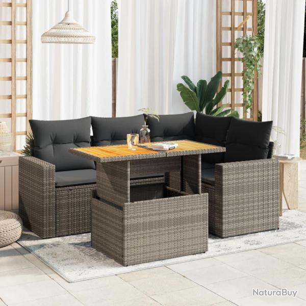 Salon de jardin 5 pcs avec coussins gris r�sine tress�e