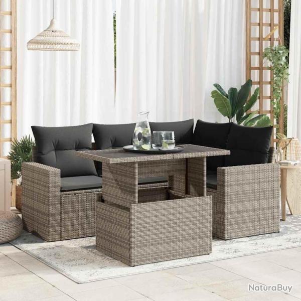 Salon de jardin 5 pcs avec coussins gris r�sine tress�e