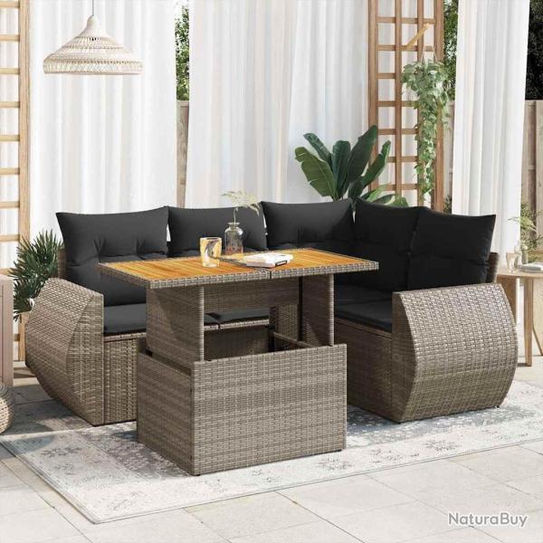 Salon de jardin 5 pcs avec coussins gris r�sine tress�e