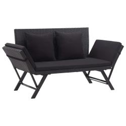 Banc de jardin avec coussins 176 cm Noir R&eacute;sine tress&eacute;e