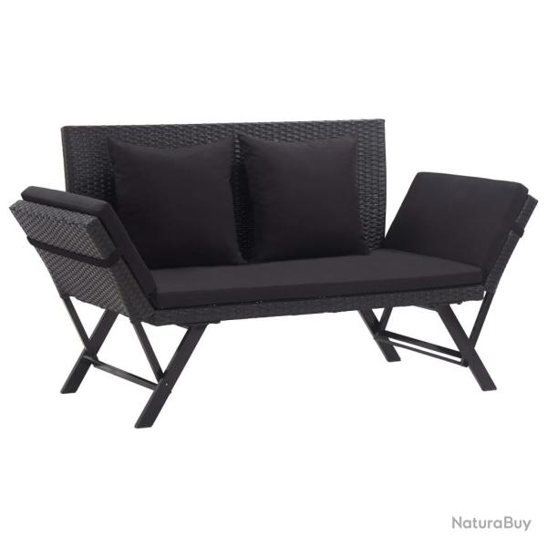 Banc de jardin avec coussins 176 cm Noir R�sine tress�e