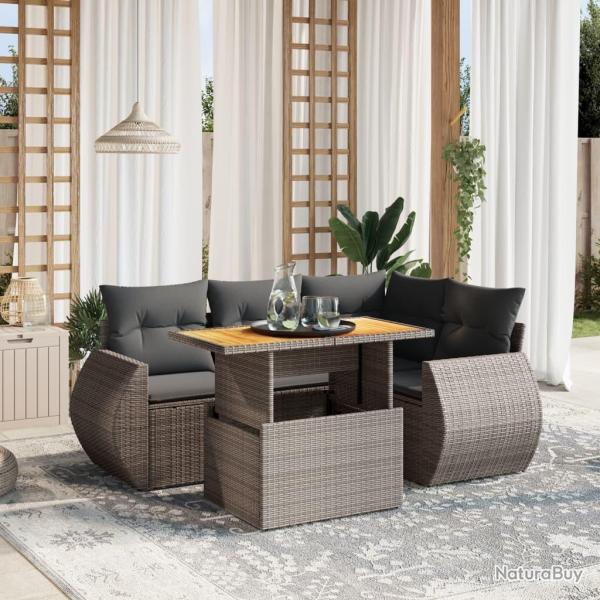Salon de jardin 5 pcs avec coussins gris r�sine tress�e