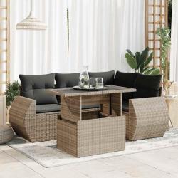 Salon de jardin 5 pcs avec coussins gris r&eacute;sine tress&eacute;e