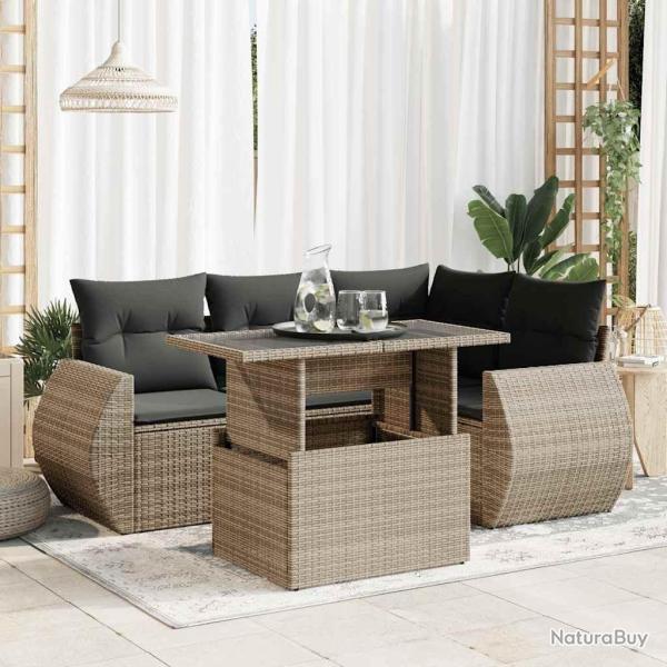 Salon de jardin 5 pcs avec coussins gris r�sine tress�e