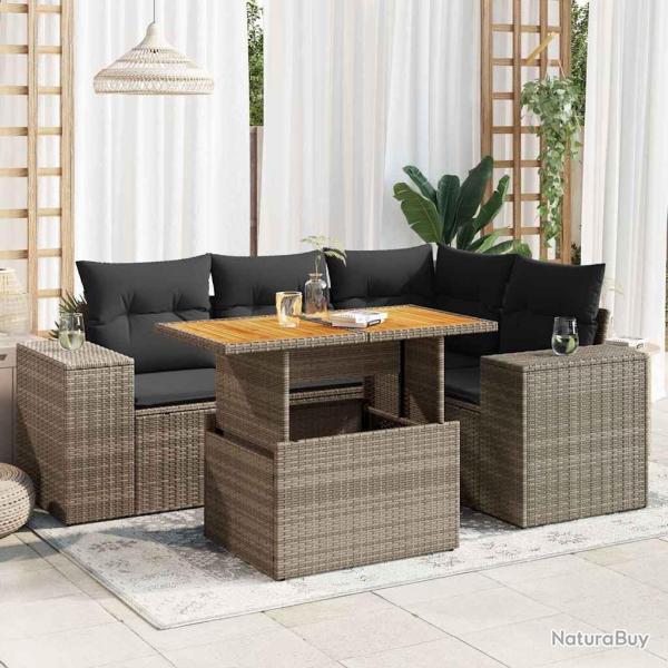 Salon de jardin 5 pcs avec coussins gris r�sine tress�e