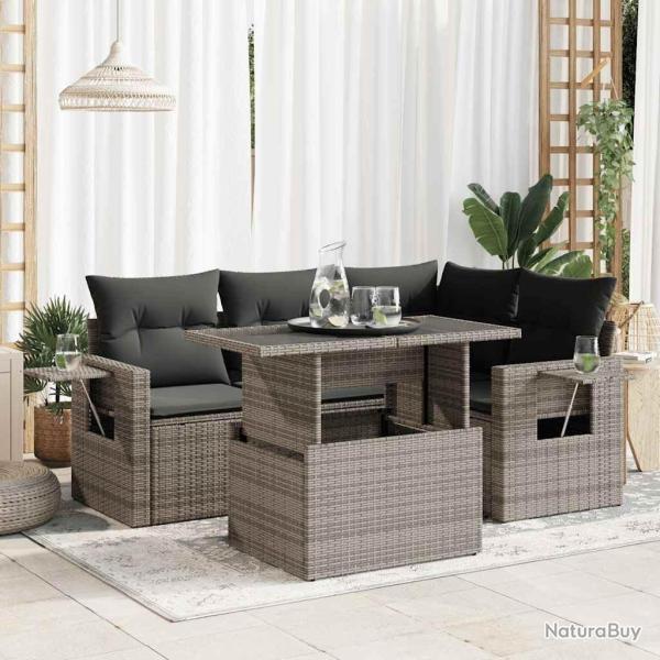 Salon de jardin 5 pcs avec coussins gris r�sine tress�e
