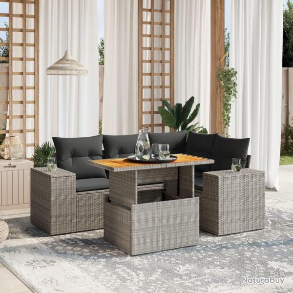 Salon de jardin 5 pcs avec coussins gris r�sine tress�e