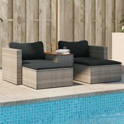 Salon de jardin 5 pcs avec coussins gris r&eacute;sine tress&eacute;e acacia