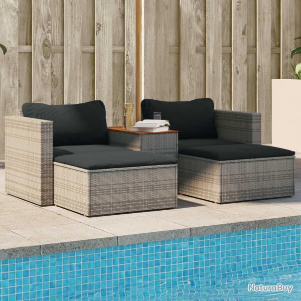 Salon de jardin 5 pcs avec coussins gris r�sine tress�e acacia