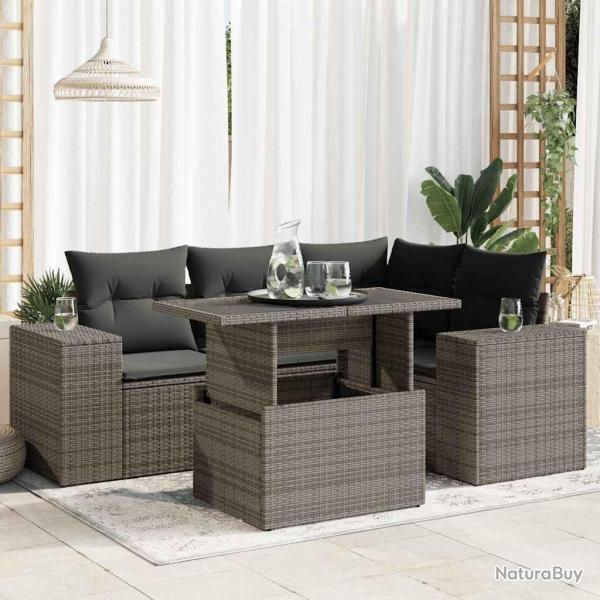 Salon de jardin 5 pcs avec coussins gris r�sine tress�e